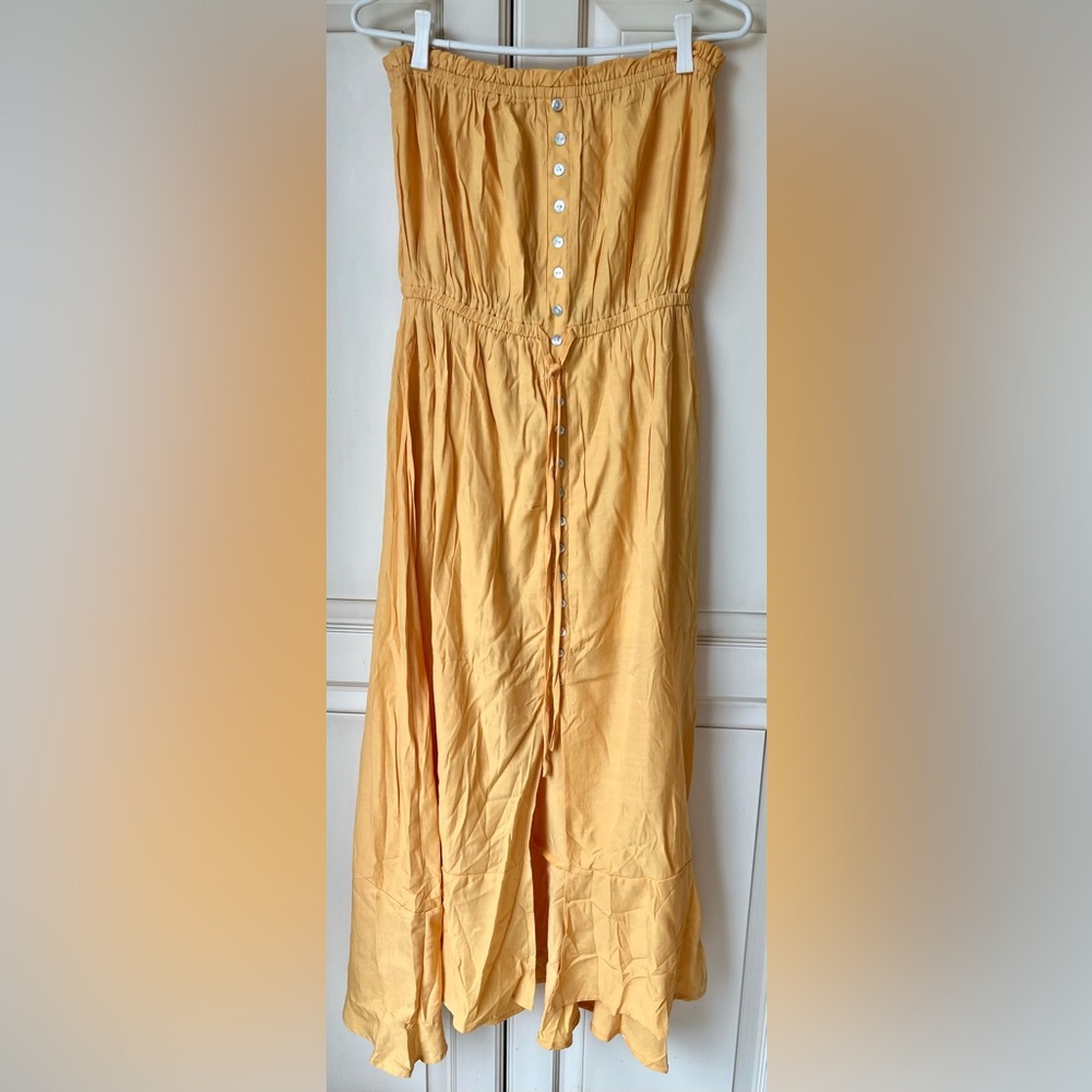 🍎 NWT Glam Yellow Maxi A-Line Strapless Dress Large